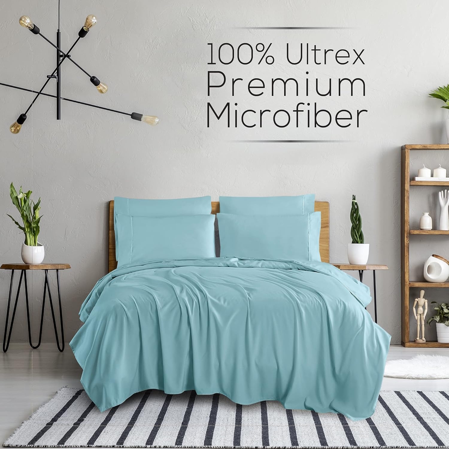 image:imageMueller Luxury 6 PC Full Size Bed Sheets Super Soft 1800 Deep Pocket up to 16 Full Size Sheets Transfers Heat Breathes Better Hypoallergenic WrinkleResistant OekoTEX Light GreyAqua