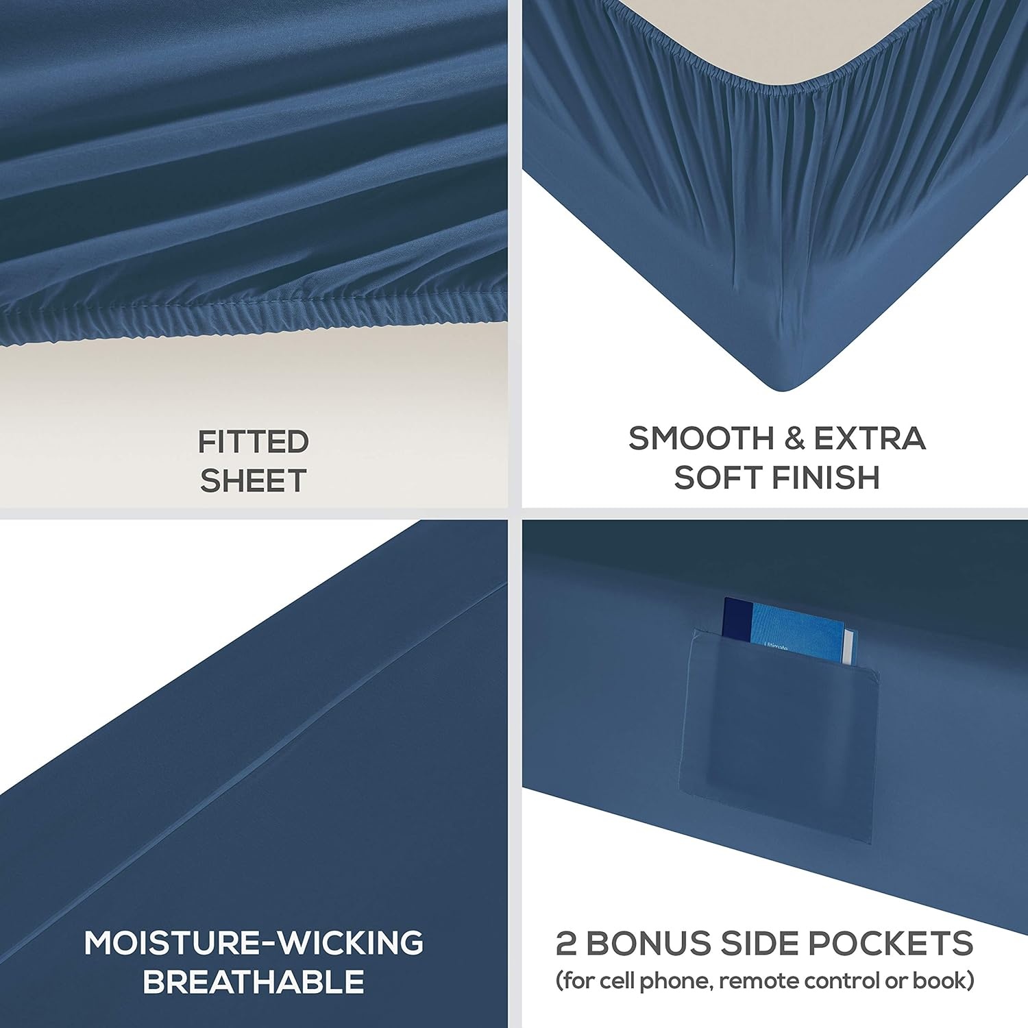 image:imageMueller Luxury 6 PC Full Size Bed Sheets Super Soft 1800 Deep Pocket up to 16 Full Size Sheets Transfers Heat Breathes Better Hypoallergenic WrinkleResistant OekoTEX Light GreyNavy