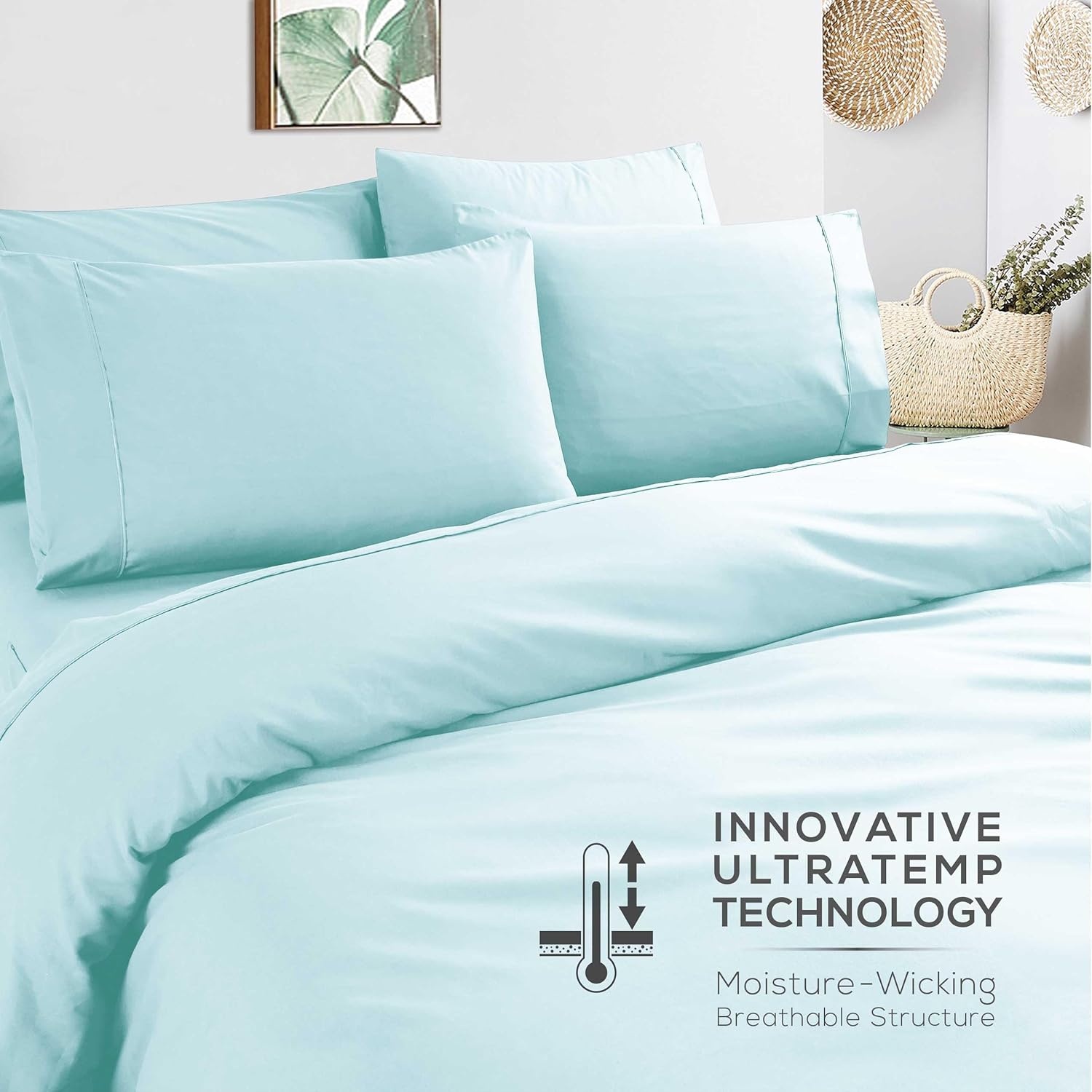 image:imageMueller Luxury 6 PC Full Size Bed Sheets Super Soft 1800 Deep Pocket up to 16 Full Size Sheets Transfers Heat Breathes Better Hypoallergenic WrinkleResistant OekoTEX Light GreyAqua