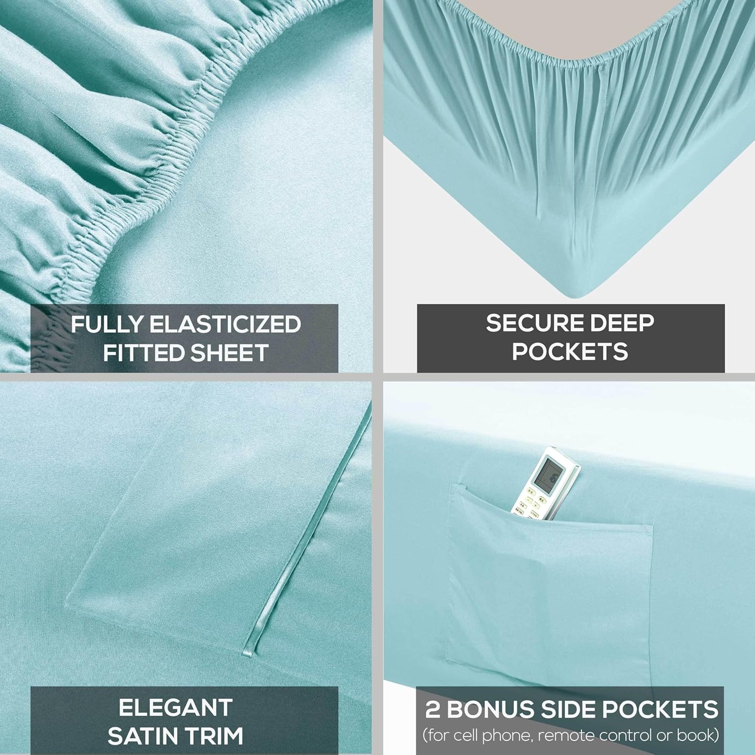 image:imageMueller Luxury 6 PC Full Size Bed Sheets Super Soft 1800 Deep Pocket up to 16 Full Size Sheets Transfers Heat Breathes Better Hypoallergenic WrinkleResistant OekoTEX Light GreyAqua