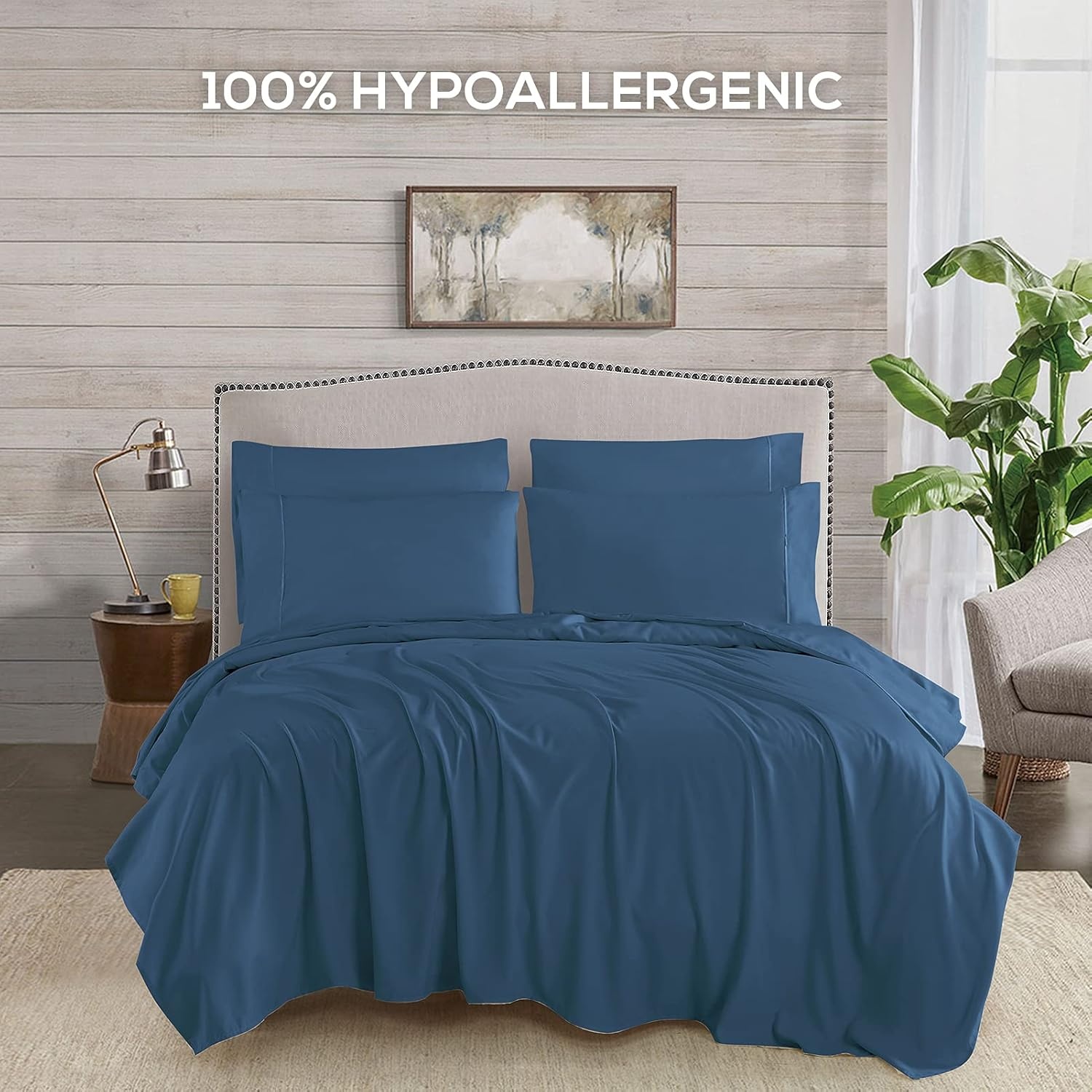 image:imageMueller Luxury 6 PC Full Size Bed Sheets Super Soft 1800 Deep Pocket up to 16 Full Size Sheets Transfers Heat Breathes Better Hypoallergenic WrinkleResistant OekoTEX Light GreyNavy