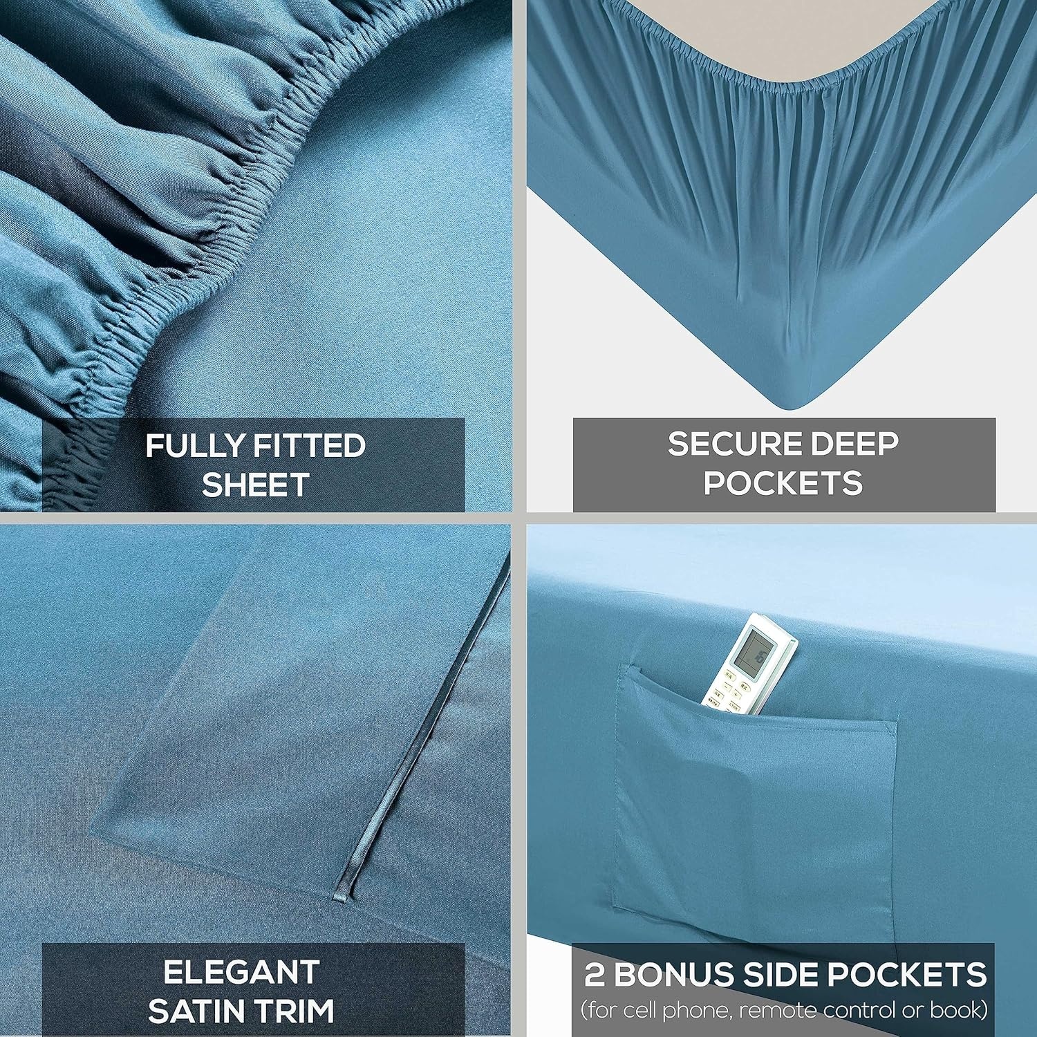 image:imageMueller Luxury 6 PC Full Size Bed Sheets Super Soft 1800 Deep Pocket up to 16 Full Size Sheets Transfers Heat Breathes Better Hypoallergenic WrinkleResistant OekoTEX Light GreyDenim