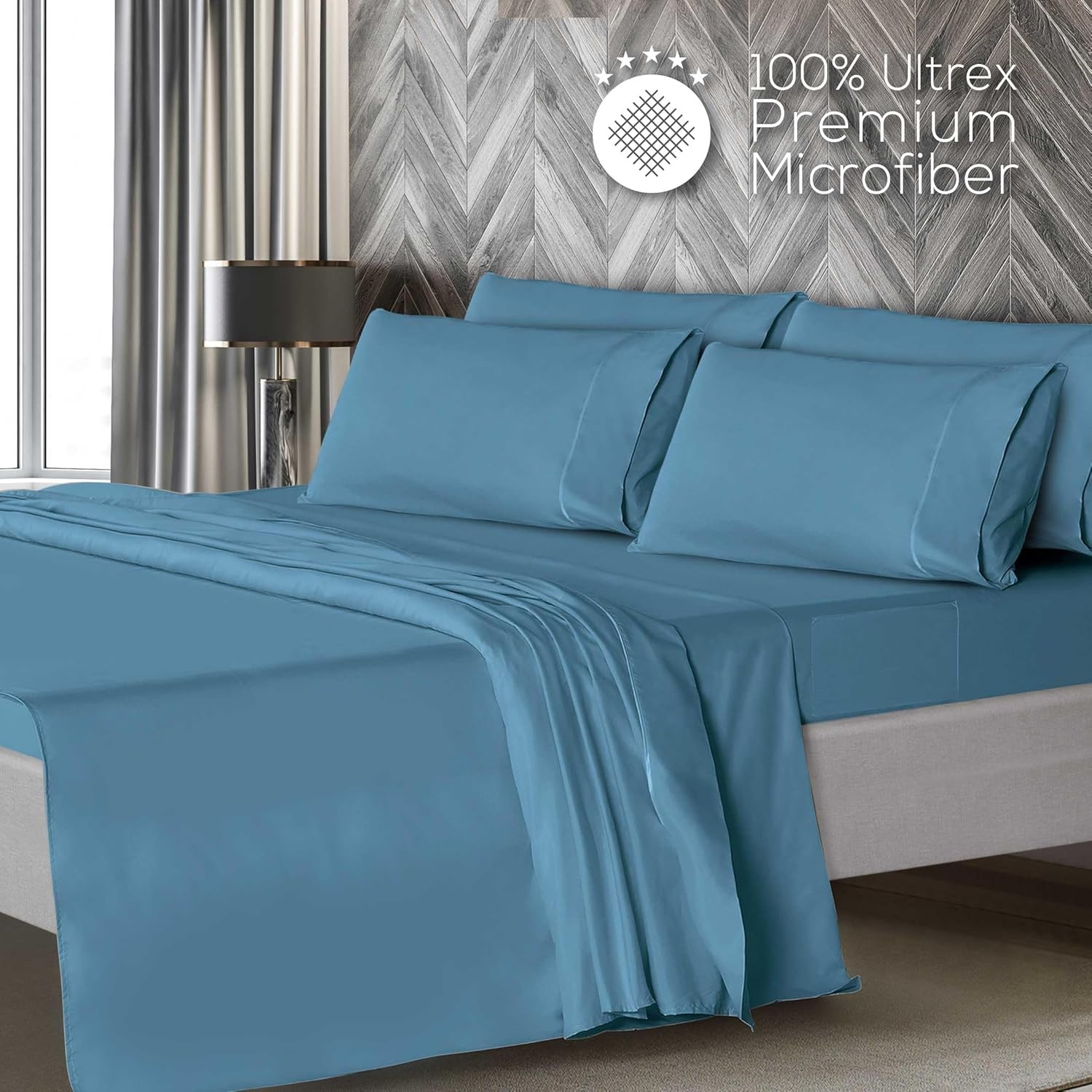 image:imageMueller Luxury 6 PC Full Size Bed Sheets Super Soft 1800 Deep Pocket up to 16 Full Size Sheets Transfers Heat Breathes Better Hypoallergenic WrinkleResistant OekoTEX Light GreyDenim