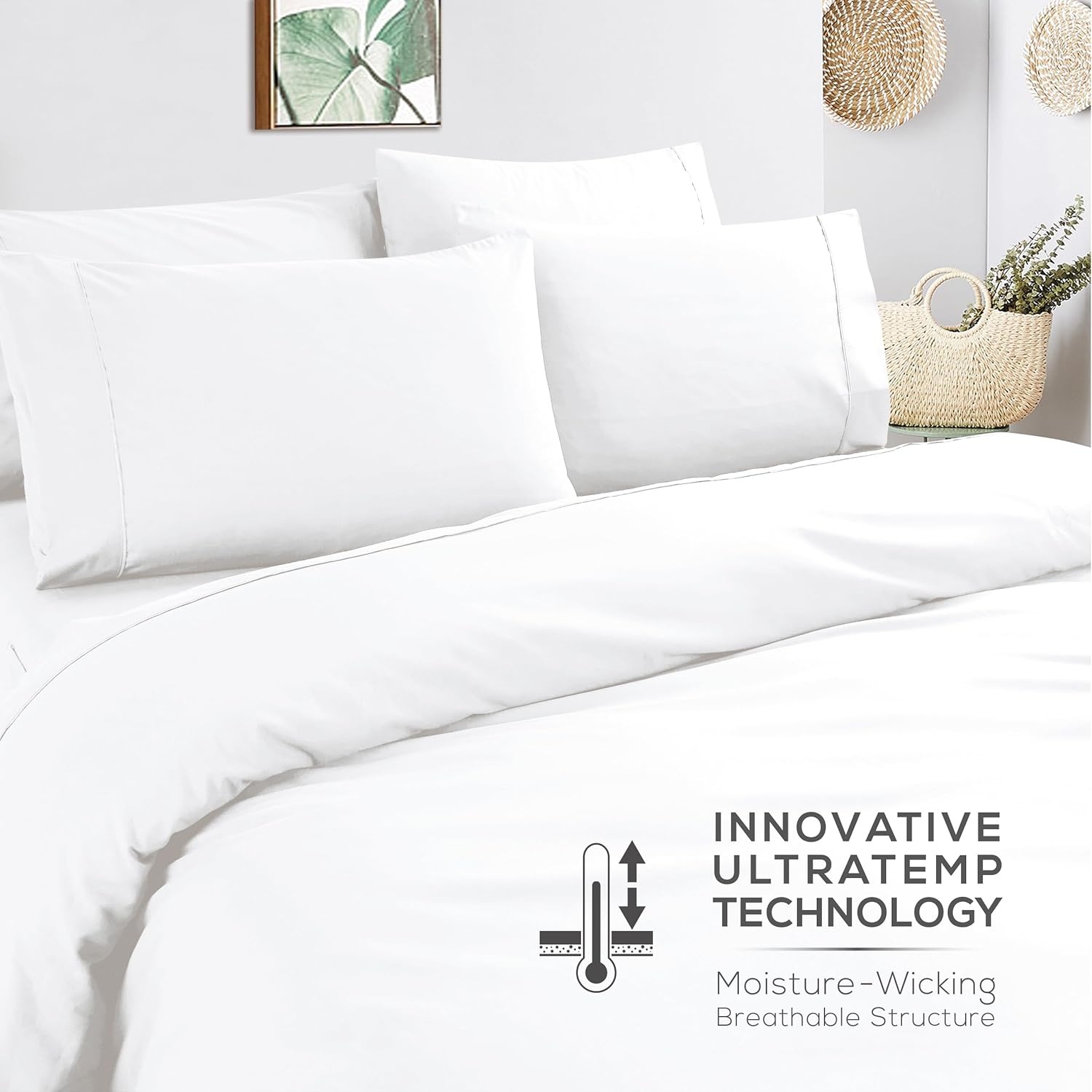 image:imageMueller Luxury 6 PC Full Size Bed Sheets Super Soft 1800 Deep Pocket up to 16 Full Size Sheets Transfers Heat Breathes Better Hypoallergenic WrinkleResistant OekoTEX Light GreyWhite