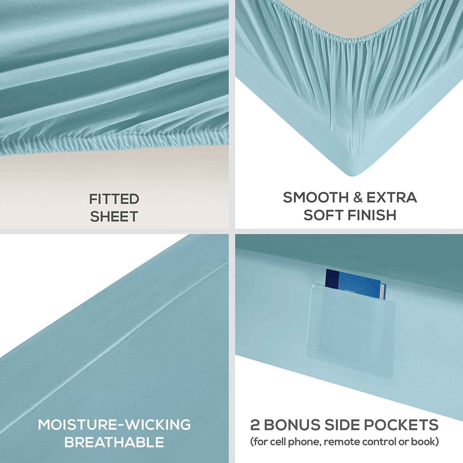 image:imageMueller Luxury 6 PC Full Size Bed Sheets Super Soft 1800 Deep Pocket up to 16 Full Size Sheets Transfers Heat Breathes Better Hypoallergenic WrinkleResistant OekoTEX Light GreyAqua