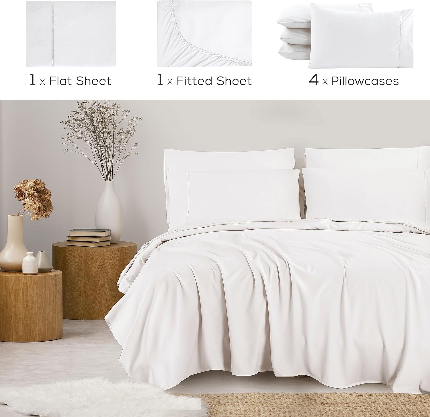 image:imageMueller Luxury 6 PC Full Size Bed Sheets Super Soft 1800 Deep Pocket up to 16 Full Size Sheets Transfers Heat Breathes Better Hypoallergenic WrinkleResistant OekoTEX Light GreyWhite