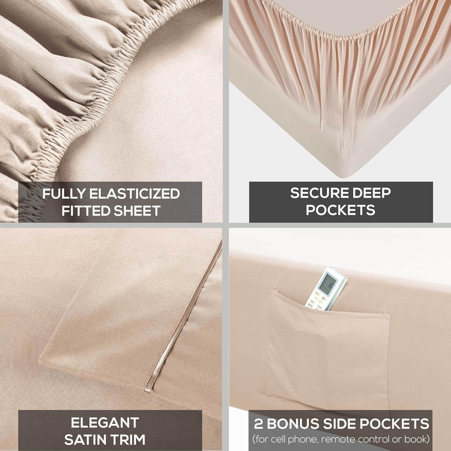 image:imageMueller Luxury 6 PC Full Size Bed Sheets Super Soft 1800 Deep Pocket up to 16 Full Size Sheets Transfers Heat Breathes Better Hypoallergenic WrinkleResistant OekoTEX Light GreyCream