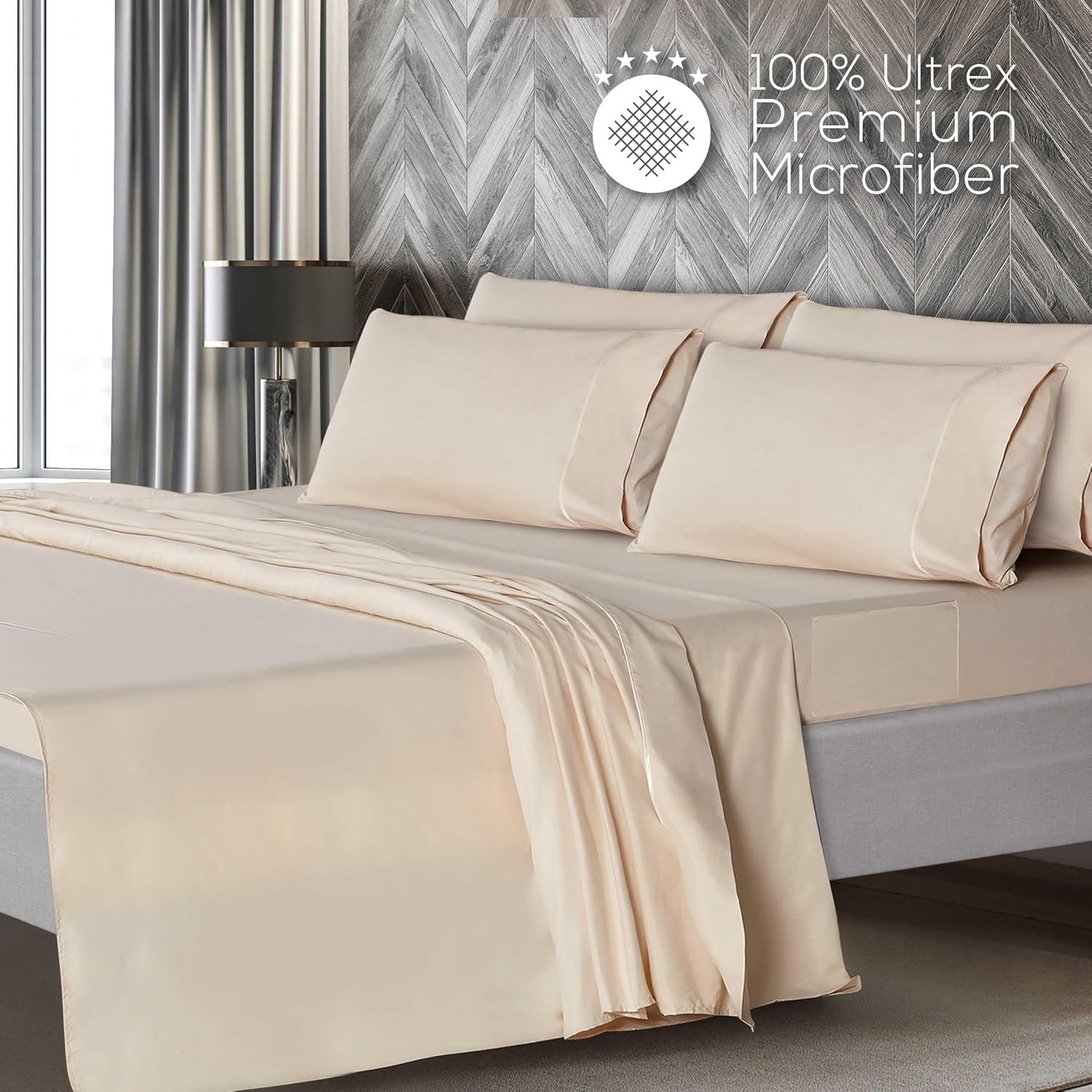 image:imageMueller Luxury 6 PC Full Size Bed Sheets Super Soft 1800 Deep Pocket up to 16 Full Size Sheets Transfers Heat Breathes Better Hypoallergenic WrinkleResistant OekoTEX Light GreyCream
