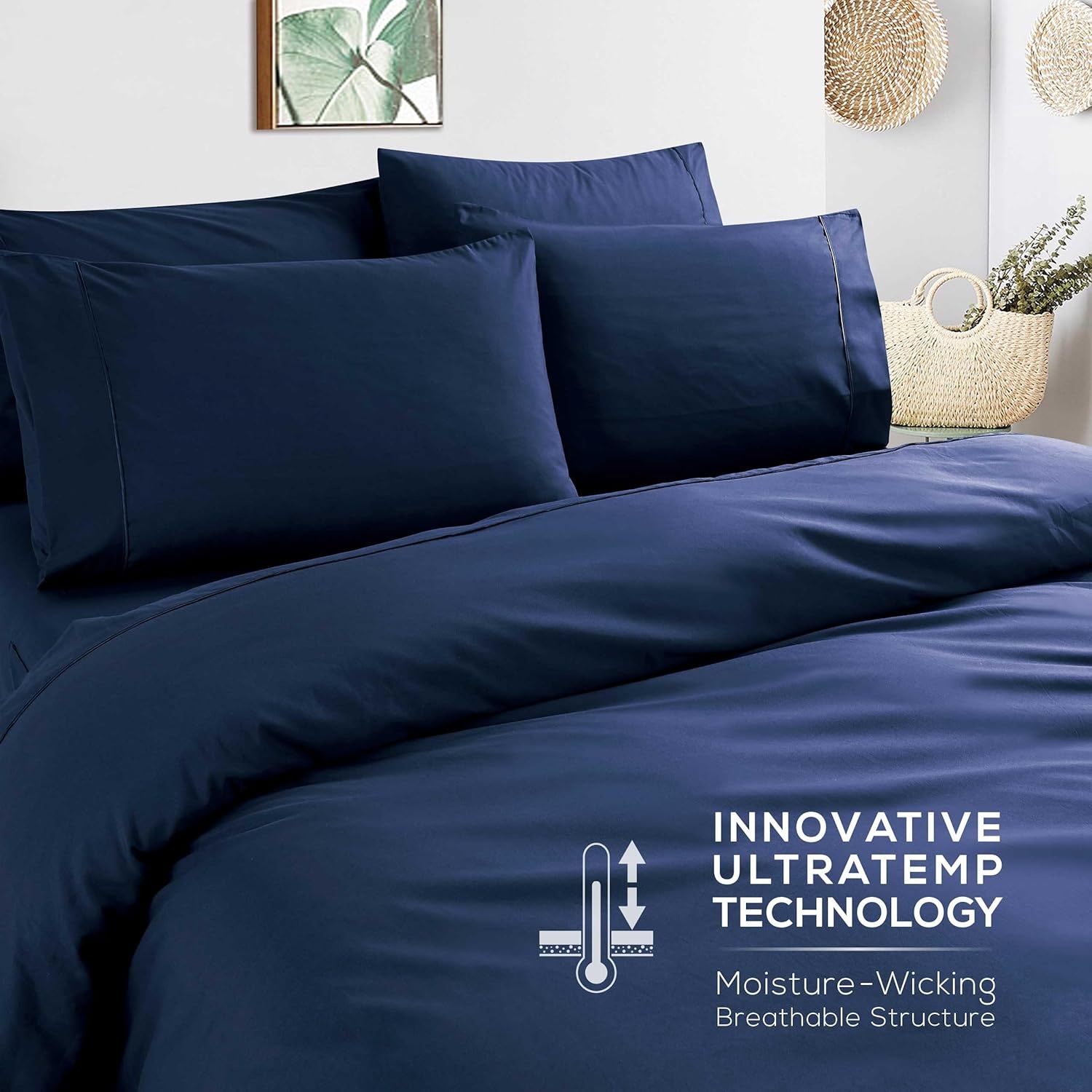 image:imageMueller Luxury 6 PC Full Size Bed Sheets Super Soft 1800 Deep Pocket up to 16 Full Size Sheets Transfers Heat Breathes Better Hypoallergenic WrinkleResistant OekoTEX Light GreyNavy