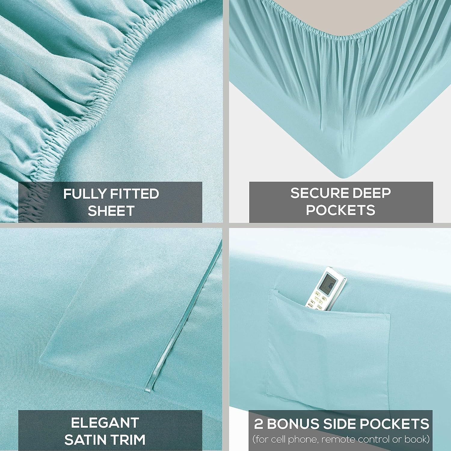 image:imageMueller Luxury 6 PC Full Size Bed Sheets Super Soft 1800 Deep Pocket up to 16 Full Size Sheets Transfers Heat Breathes Better Hypoallergenic WrinkleResistant OekoTEX Light GreyAqua