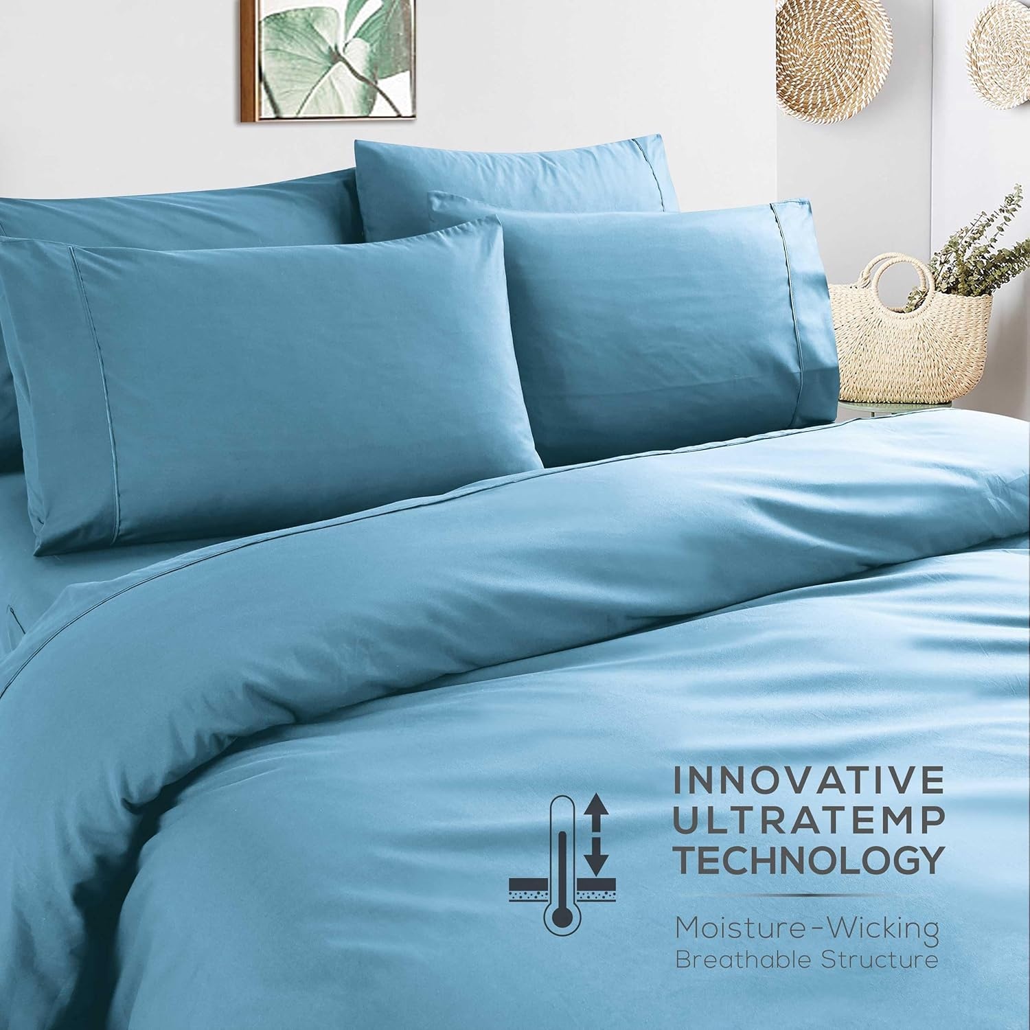 image:imageMueller Luxury 6 PC Full Size Bed Sheets Super Soft 1800 Deep Pocket up to 16 Full Size Sheets Transfers Heat Breathes Better Hypoallergenic WrinkleResistant OekoTEX Light GreyDenim