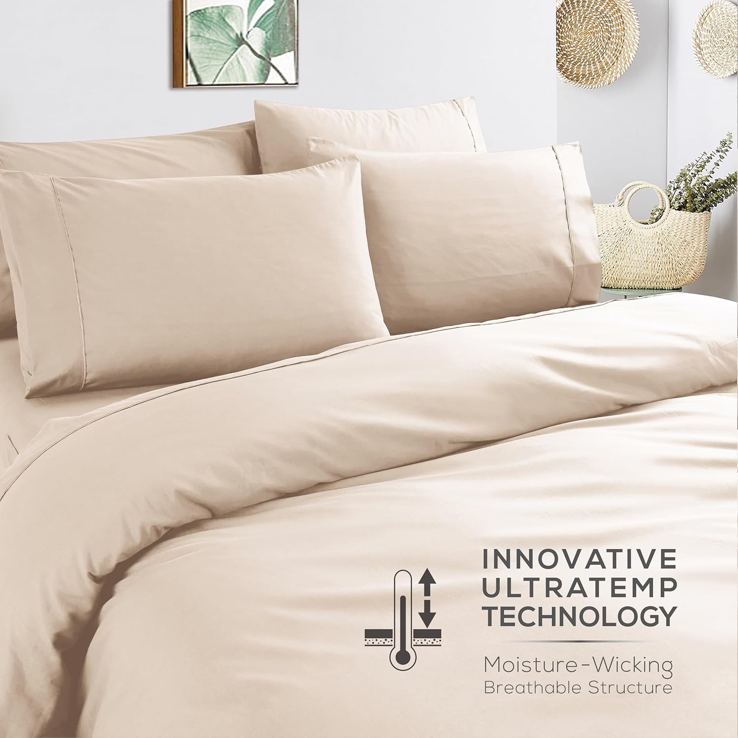 image:imageMueller Luxury 6 PC Full Size Bed Sheets Super Soft 1800 Deep Pocket up to 16 Full Size Sheets Transfers Heat Breathes Better Hypoallergenic WrinkleResistant OekoTEX Light GreyCream