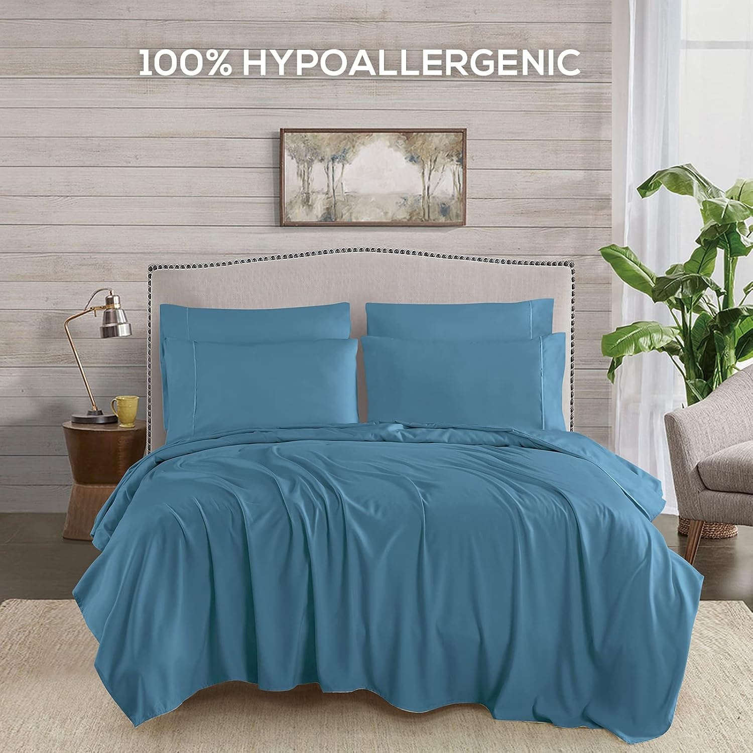 image:imageMueller Luxury 6 PC Full Size Bed Sheets Super Soft 1800 Deep Pocket up to 16 Full Size Sheets Transfers Heat Breathes Better Hypoallergenic WrinkleResistant OekoTEX Light GreyDenim