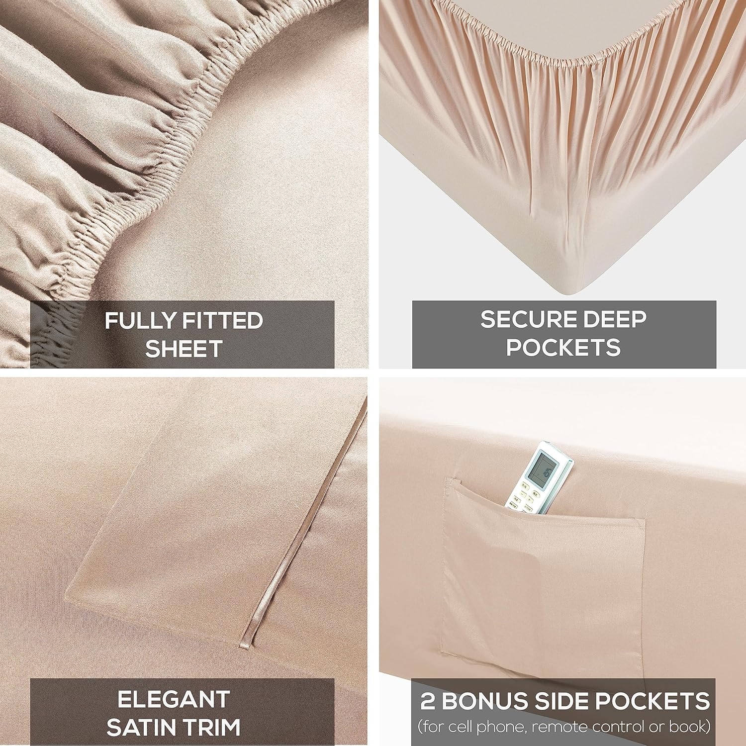 image:imageMueller Luxury 6 PC Full Size Bed Sheets Super Soft 1800 Deep Pocket up to 16 Full Size Sheets Transfers Heat Breathes Better Hypoallergenic WrinkleResistant OekoTEX Light GreyCream