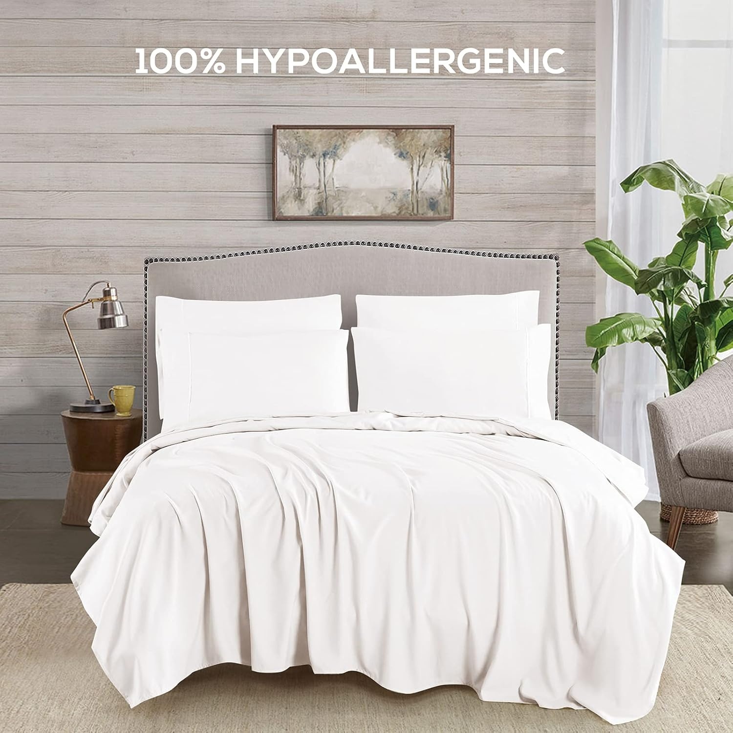 image:imageMueller Luxury 6 PC Full Size Bed Sheets Super Soft 1800 Deep Pocket up to 16 Full Size Sheets Transfers Heat Breathes Better Hypoallergenic WrinkleResistant OekoTEX Light GreyWhite