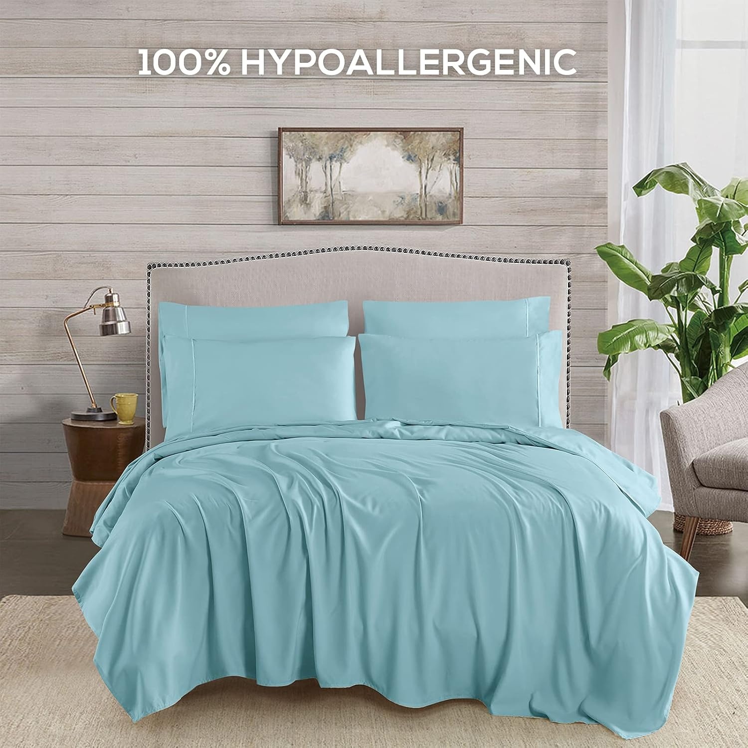 image:imageMueller Luxury 6 PC Full Size Bed Sheets Super Soft 1800 Deep Pocket up to 16 Full Size Sheets Transfers Heat Breathes Better Hypoallergenic WrinkleResistant OekoTEX Light GreyAqua