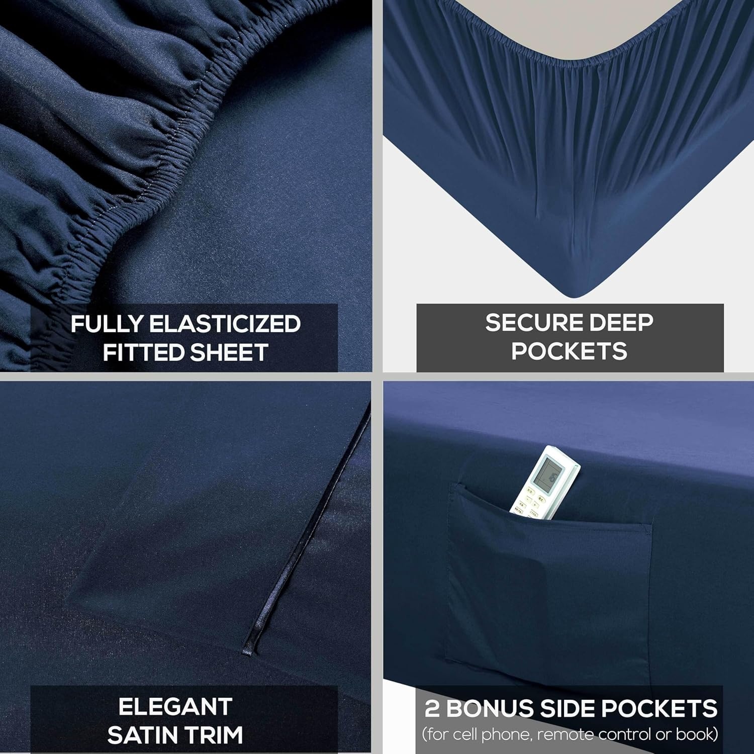 image:imageMueller Luxury 6 PC Full Size Bed Sheets Super Soft 1800 Deep Pocket up to 16 Full Size Sheets Transfers Heat Breathes Better Hypoallergenic WrinkleResistant OekoTEX Light GreyNavy