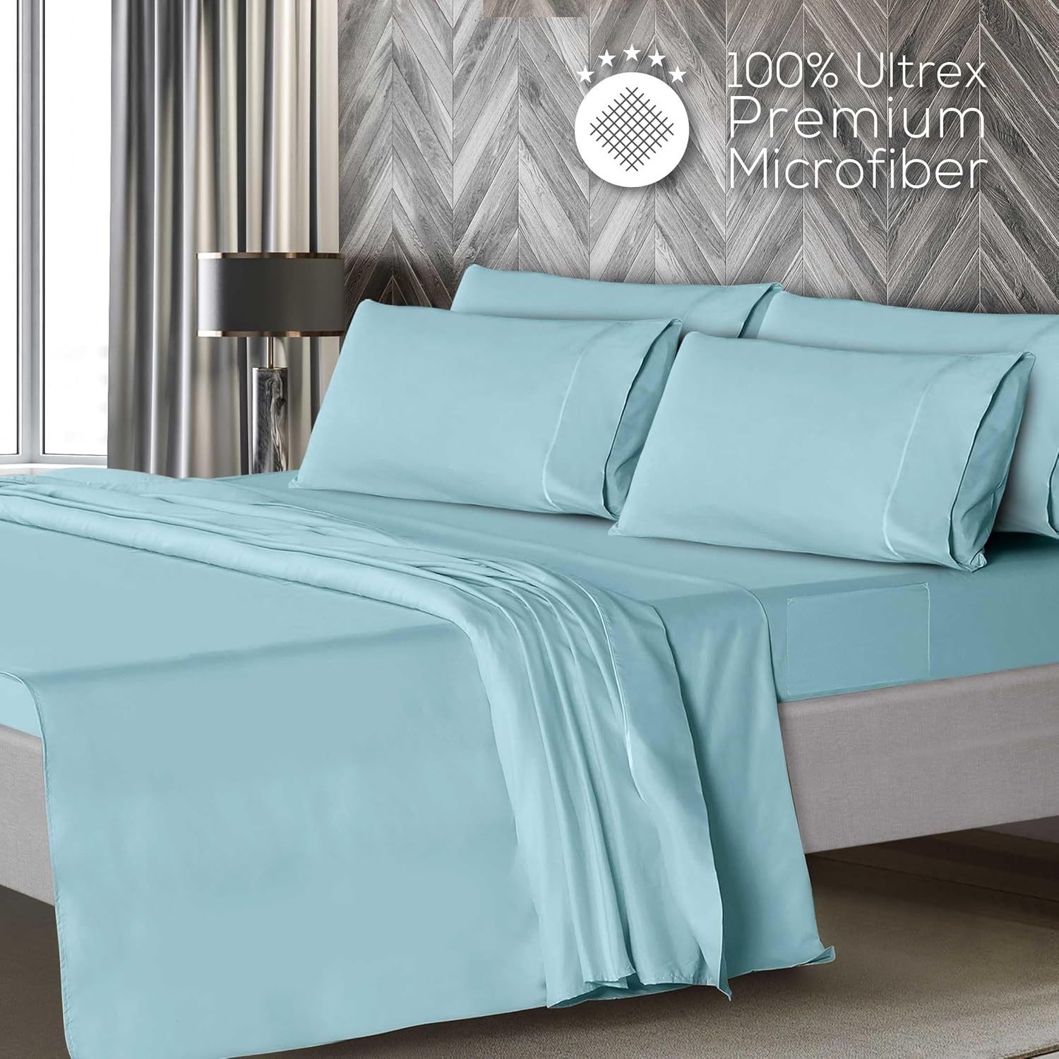 image:imageMueller Luxury 6 PC Full Size Bed Sheets Super Soft 1800 Deep Pocket up to 16 Full Size Sheets Transfers Heat Breathes Better Hypoallergenic WrinkleResistant OekoTEX Light GreyAqua