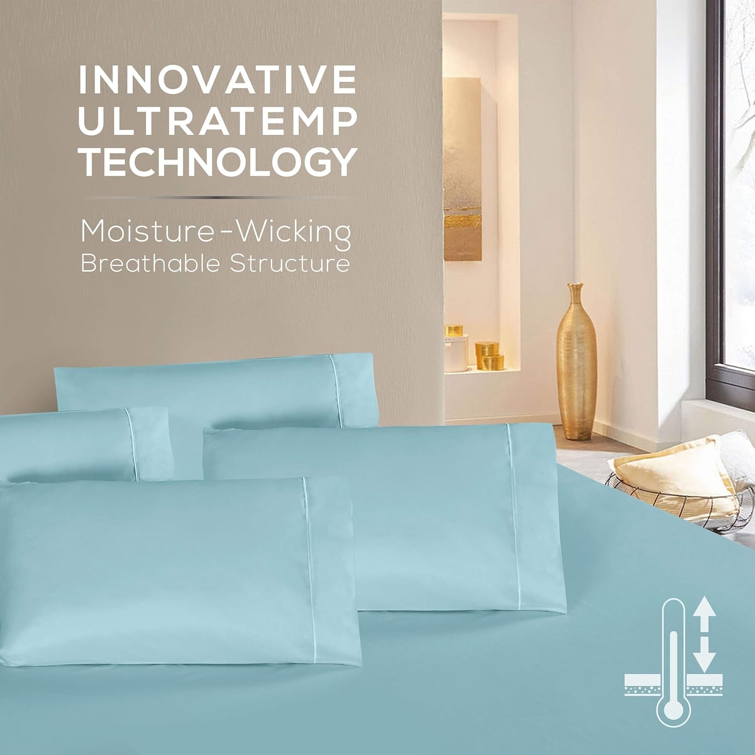 image:imageMueller Luxury 6 PC Full Size Bed Sheets Super Soft 1800 Deep Pocket up to 16 Full Size Sheets Transfers Heat Breathes Better Hypoallergenic WrinkleResistant OekoTEX Light GreyAqua