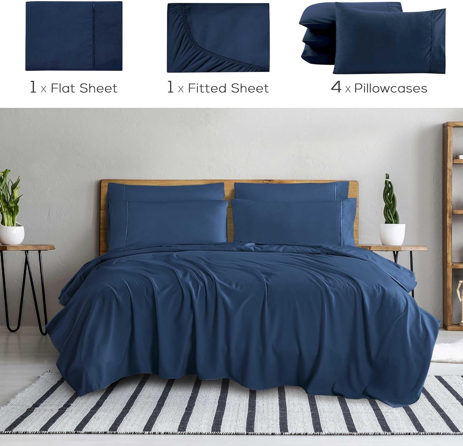 image:imageMueller Luxury 6 PC Full Size Bed Sheets Super Soft 1800 Deep Pocket up to 16 Full Size Sheets Transfers Heat Breathes Better Hypoallergenic WrinkleResistant OekoTEX Light GreyNavy