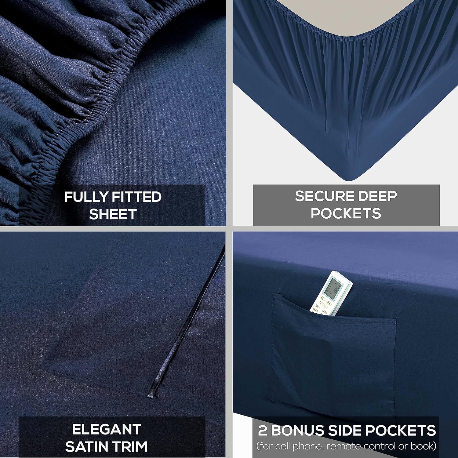 image:imageMueller Luxury 6 PC Full Size Bed Sheets Super Soft 1800 Deep Pocket up to 16 Full Size Sheets Transfers Heat Breathes Better Hypoallergenic WrinkleResistant OekoTEX Light GreyNavy