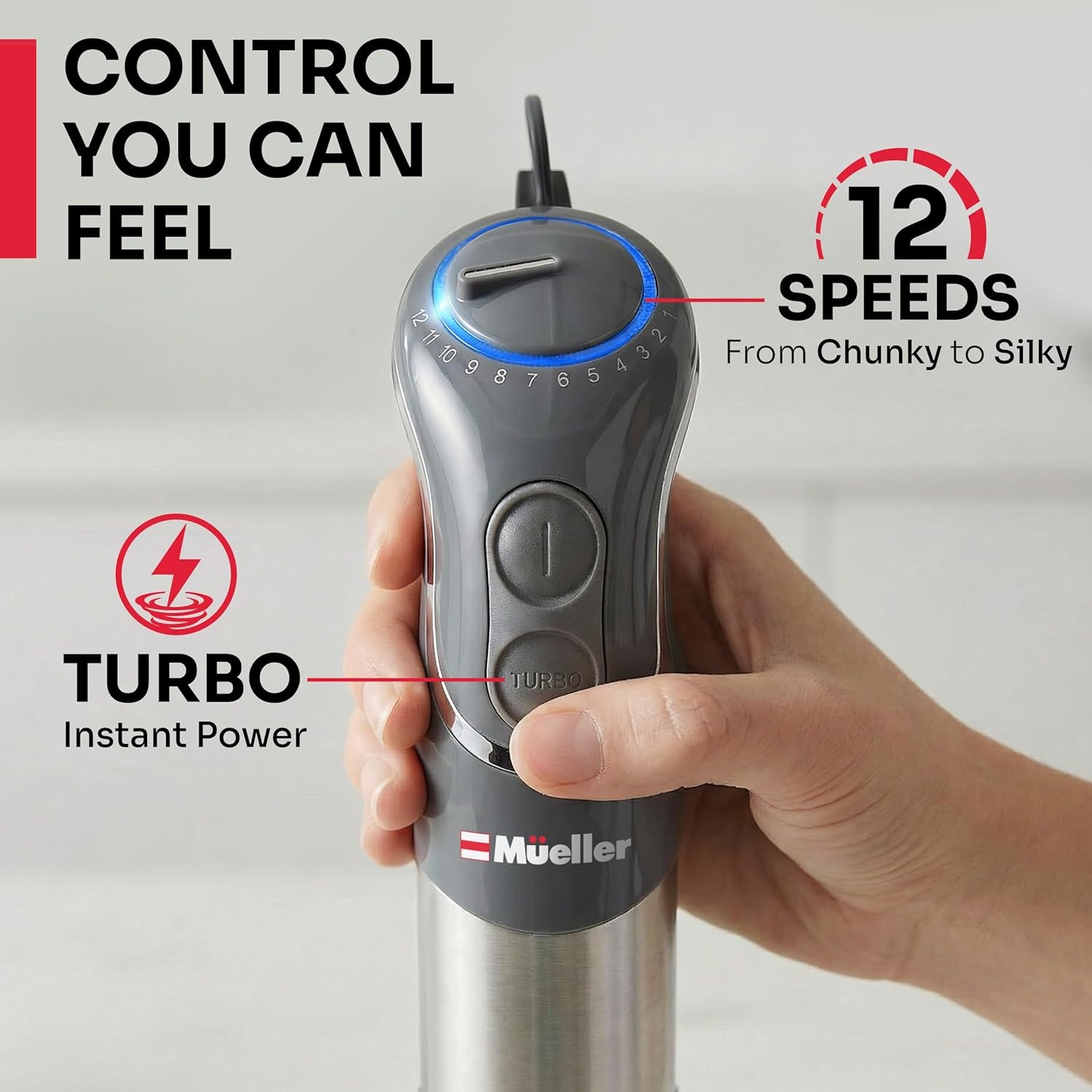 image:imageMueller Multistick 800W 5in1 Immersion Blender Handheld 12 Speed Hand Mixer Turbo Boost Heaviest Duty Copper Motor Titanium Blades Hand Blender Milk Frother Wand Whisk Kitchen Gadgets BlackGray