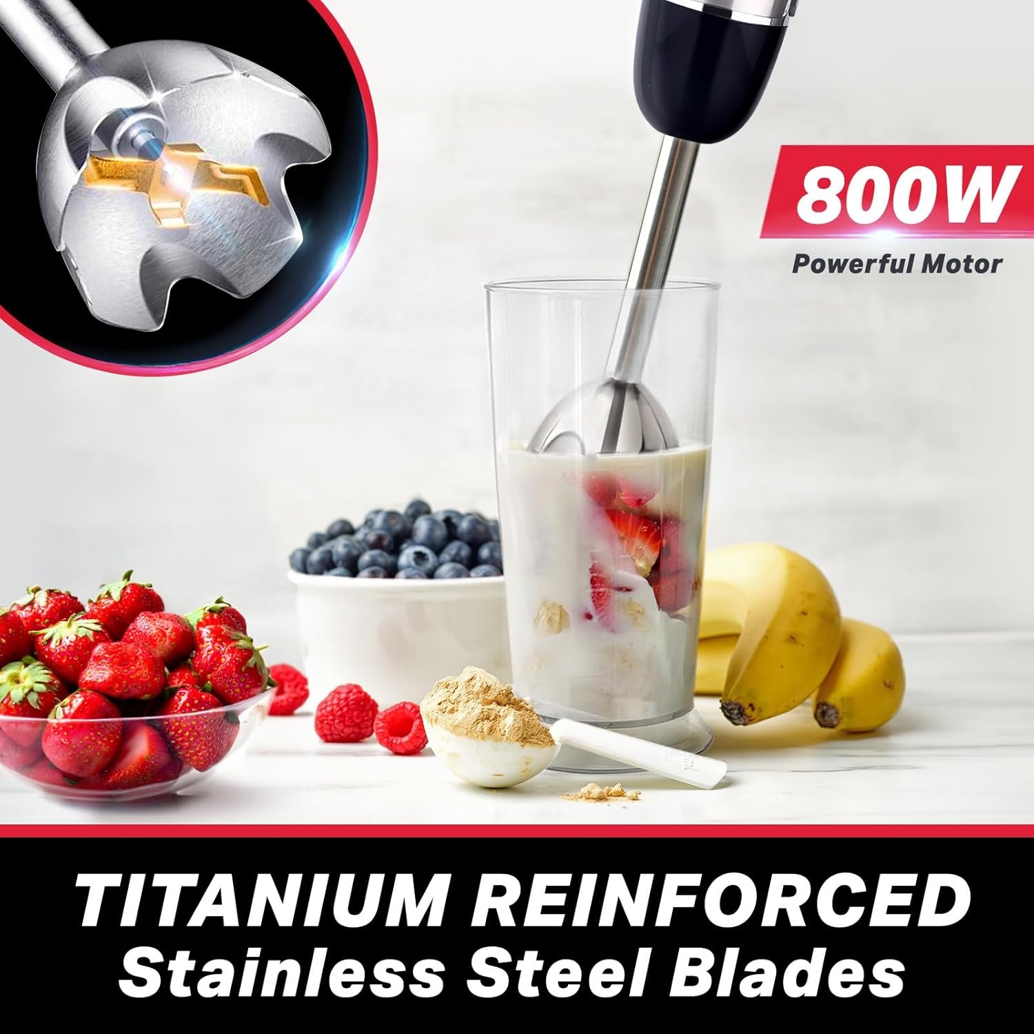 image:imageMueller Multistick 800W 5in1 Immersion Blender Handheld 12 Speed Hand Mixer Turbo Boost Heaviest Duty Copper Motor Titanium Blades Hand Blender Milk Frother Wand Whisk Kitchen Gadgets BlackBlack