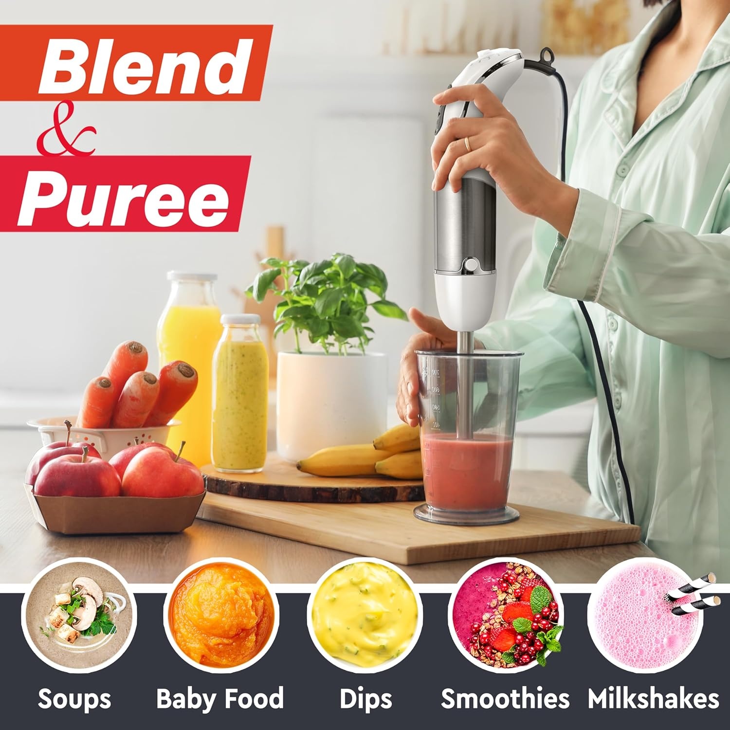 image:imageMueller Multistick 800W 5in1 Immersion Blender Handheld 12 Speed Hand Mixer Turbo Boost Heaviest Duty Copper Motor Titanium Blades Hand Blender Milk Frother Wand Whisk Kitchen Gadgets BlackWhite