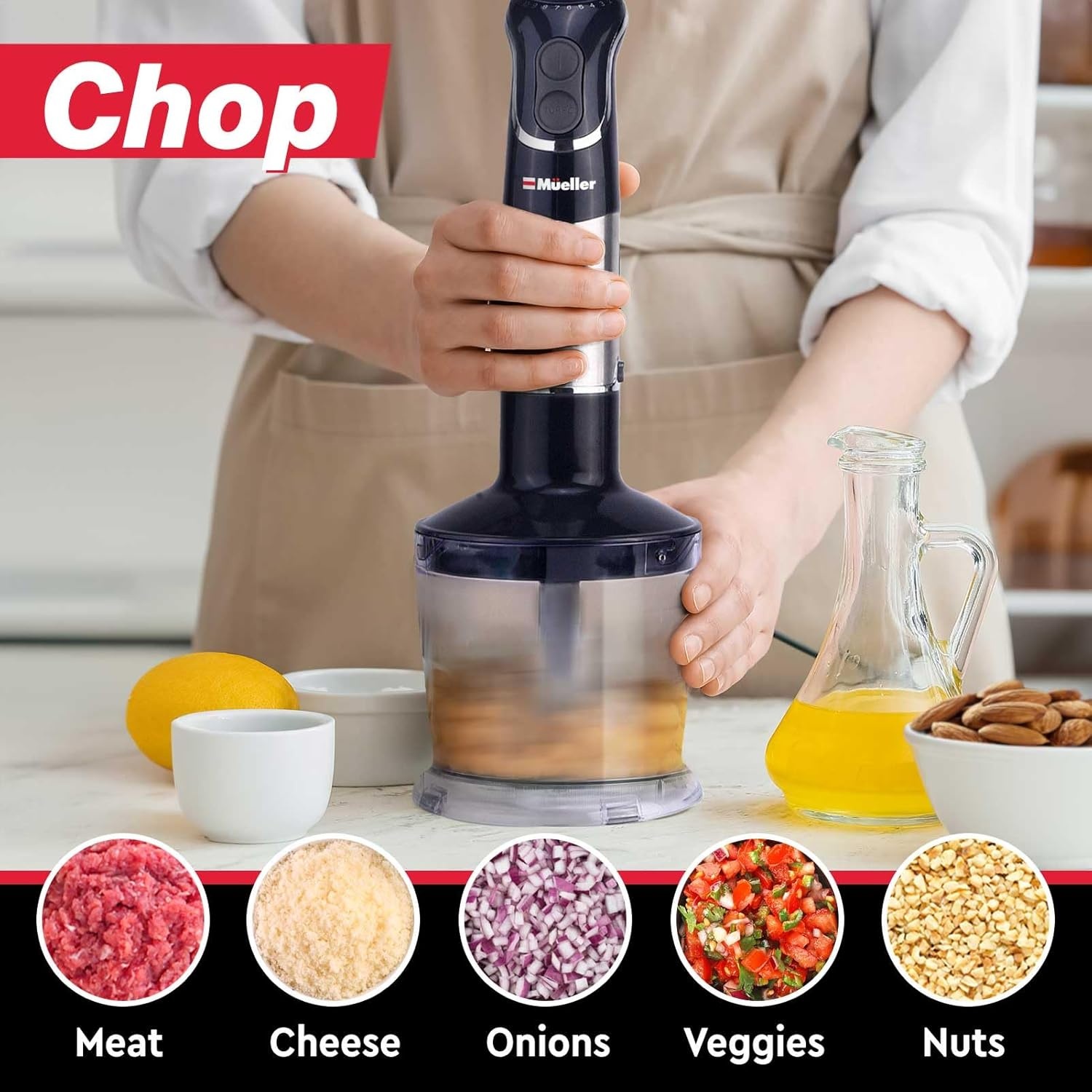 image:imageMueller Multistick 800W 5in1 Immersion Blender Handheld 12 Speed Hand Mixer Turbo Boost Heaviest Duty Copper Motor Titanium Blades Hand Blender Milk Frother Wand Whisk Kitchen Gadgets BlackBlack