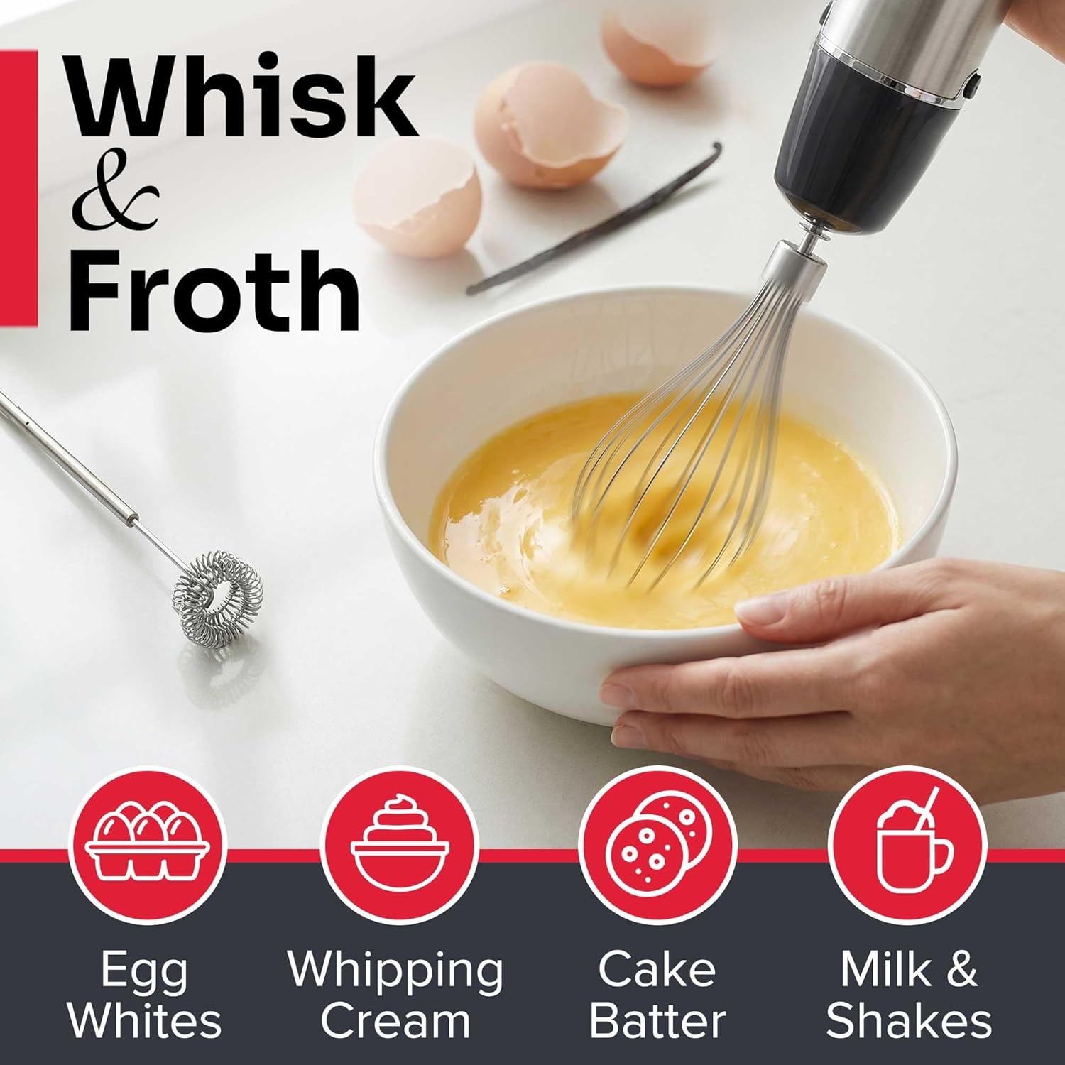 image:imageMueller Multistick 800W 5in1 Immersion Blender Handheld 12 Speed Hand Mixer Turbo Boost Heaviest Duty Copper Motor Titanium Blades Hand Blender Milk Frother Wand Whisk Kitchen Gadgets BlackGray