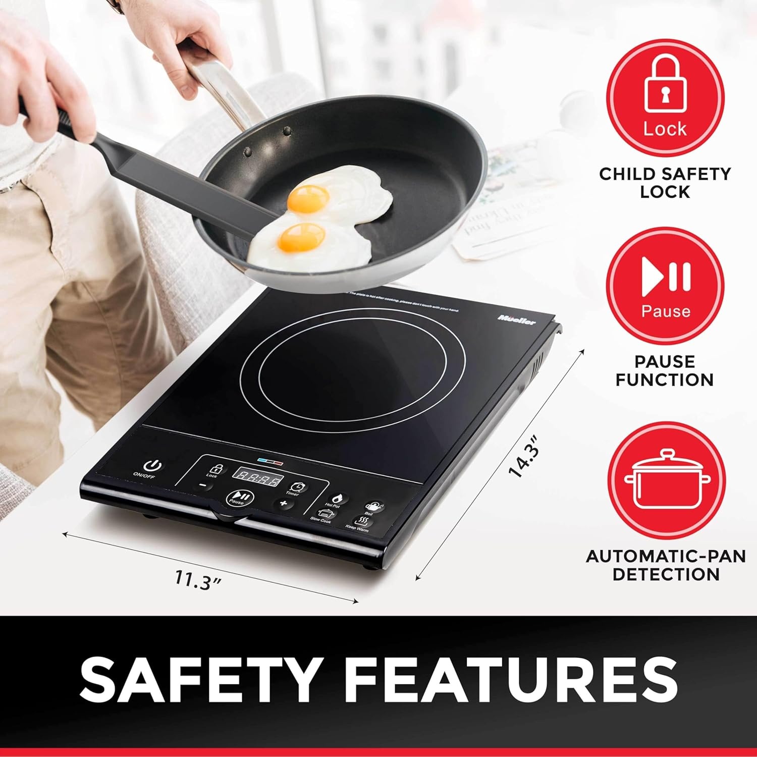 image:imageMueller RapidTherm Portable Induction Cooktop1800W Single Burner Hot Plate with 8 Power Levels 8 Temperature Settings 4 Presets 4Hour Timer Auto ShutOff amp Child Lock for RV Dorm Small Kitchen