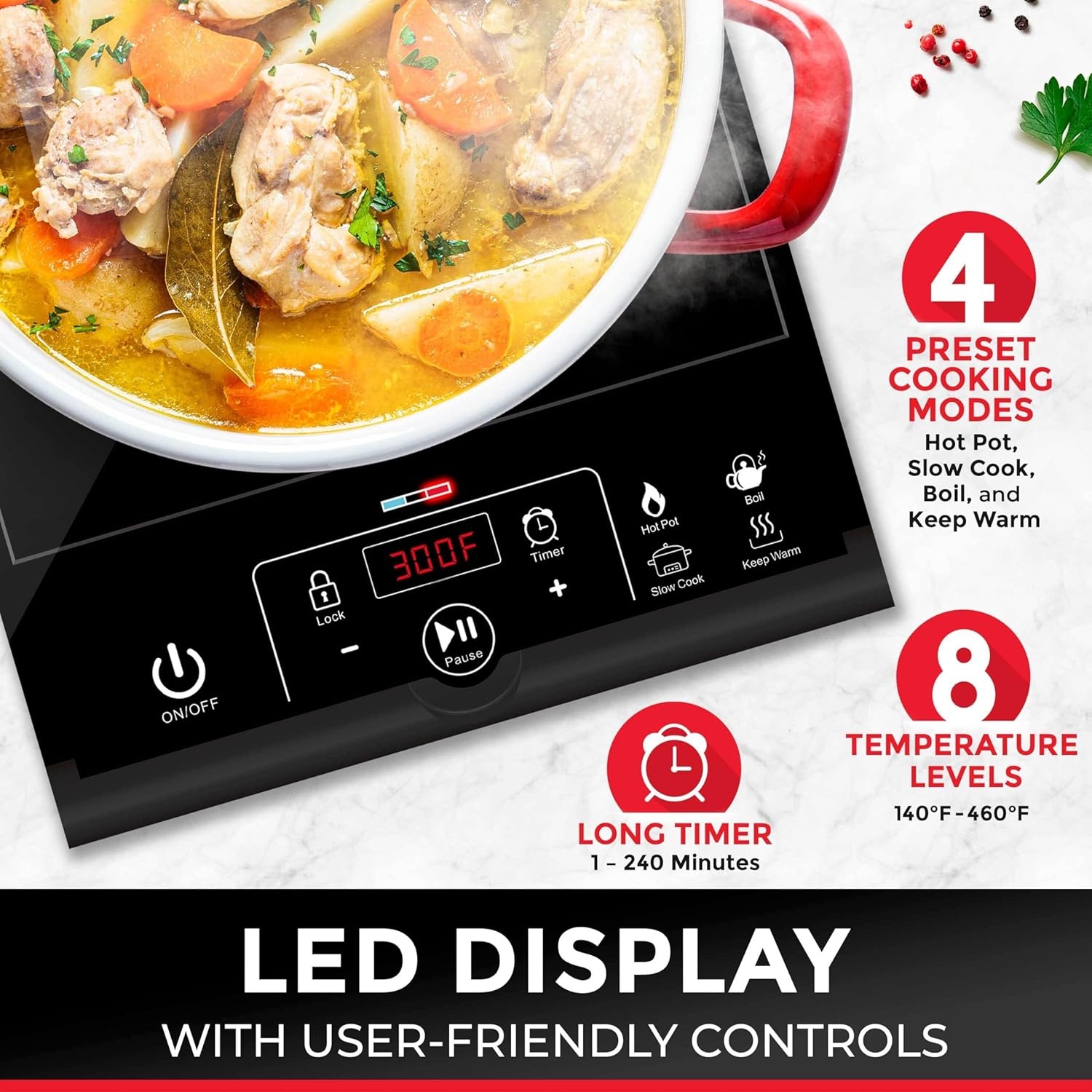 image:imageMueller RapidTherm Portable Induction Cooktop1800W Single Burner Hot Plate with 8 Power Levels 8 Temperature Settings 4 Presets 4Hour Timer Auto ShutOff amp Child Lock for RV Dorm Small Kitchen