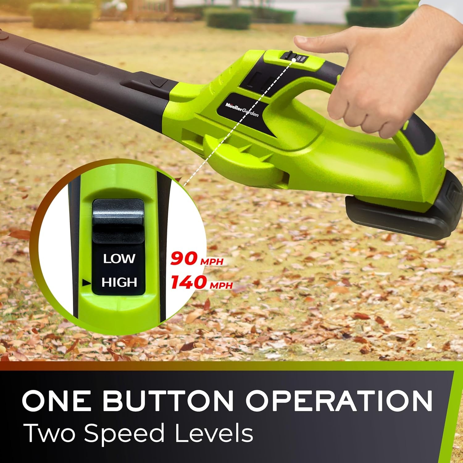 image:imageMueller UltraStorm Cordless Leaf Blower 2 Batteries Included for 2X Runtime 140 MPH 20V Brushless Motor 33 lb Lightweight 2Speed Variable 1Hour Fast Charge for Lawn Patio Driveway amp SnowGreen