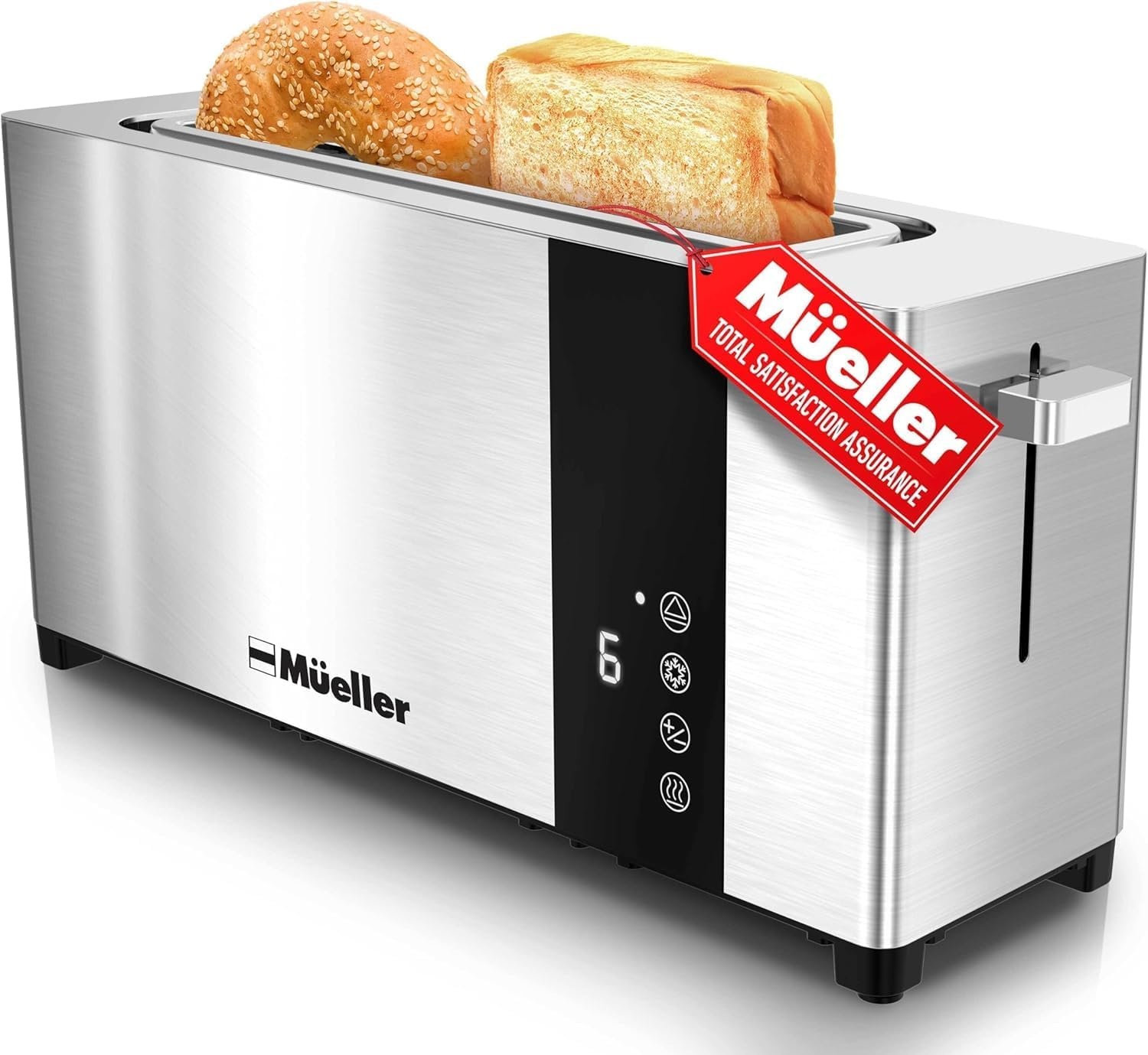 image:imageMueller UltraToast Full Stainless Steel Toaster 2 Slice Long ExtraWide Slots with Removable Tray CancelDefrostReheat Functions 6 Browning Levels with LED Display Housewarming Gifts New Home