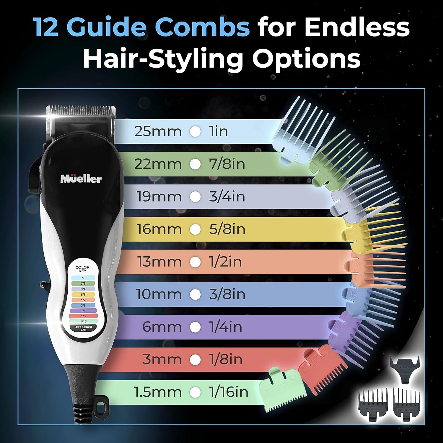 image:imageMueller Ultragroom Professional Hair Clippers for Men with Colored Design Hair Trimmer for Men 12 Guide Combs Trimmer for Hair Beards Head Body and Face