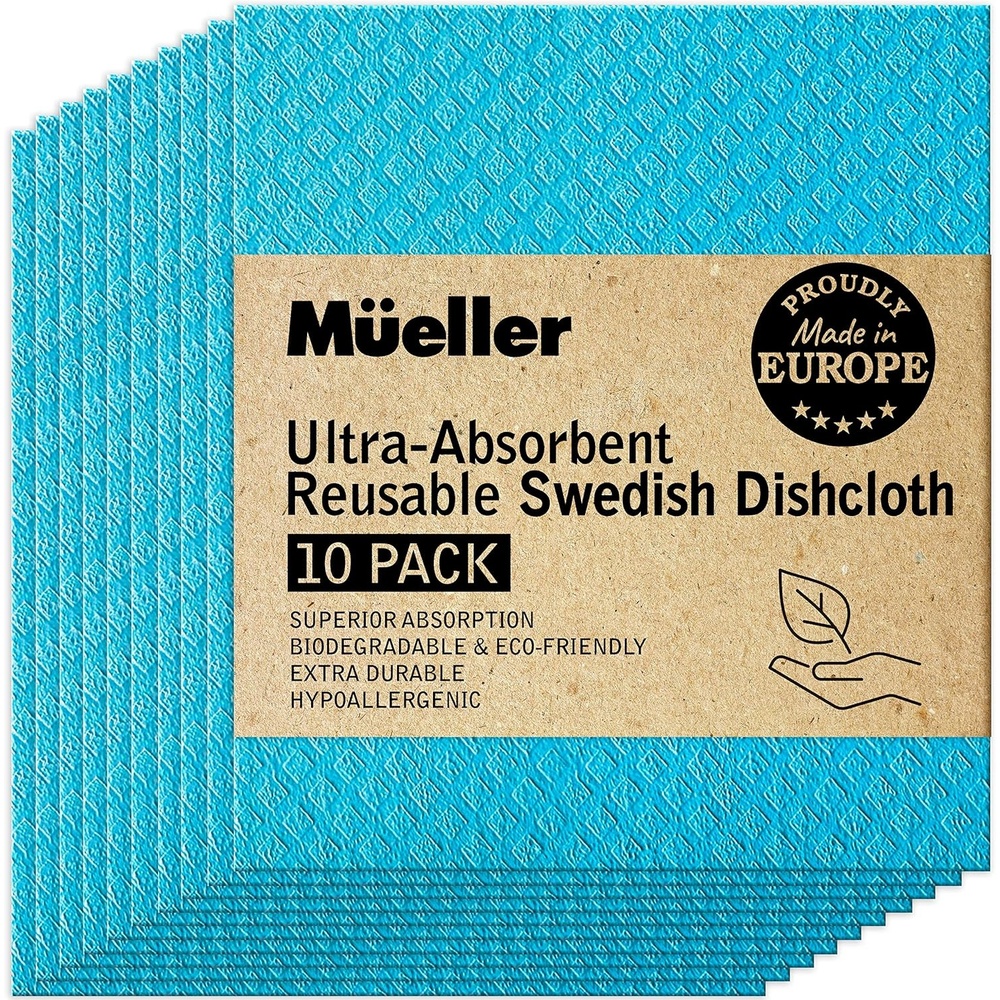 image:imageMueller Swedish Dish Cloths 10 Pack Reusable Hand Towels for Kitchen Counters amp Washing Dishes Extra Durable UltraAbsorbent Cellulose Sponge Eco Friendly and Hypoallergenic Gifts Blue