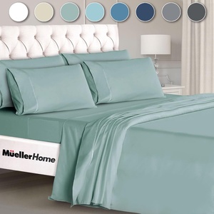 image:imageMueller Luxury 6 PC Full Size Bed Sheets Super Soft 1800 Deep Pocket up to 16 Full Size Sheets Transfers Heat Breathes Better Hypoallergenic WrinkleResistant OekoTEX Light GreyLight Teal