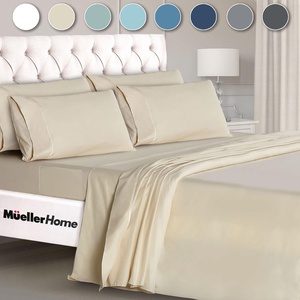 image:imageMueller Luxury 6 PC Full Size Bed Sheets Super Soft 1800 Deep Pocket up to 16 Full Size Sheets Transfers Heat Breathes Better Hypoallergenic WrinkleResistant OekoTEX Light GreyCream