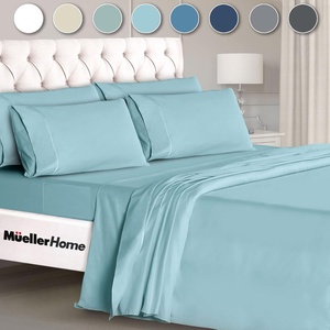 image:imageMueller Luxury 6 PC Full Size Bed Sheets Super Soft 1800 Deep Pocket up to 16 Full Size Sheets Transfers Heat Breathes Better Hypoallergenic WrinkleResistant OekoTEX Light GreyAqua