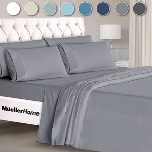 image:imageMueller Luxury 6 PC Full Size Bed Sheets Super Soft 1800 Deep Pocket up to 16 Full Size Sheets Transfers Heat Breathes Better Hypoallergenic WrinkleResistant OekoTEX Light GreyLight Gray