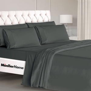 image:imageMueller Luxury 6 PC Full Size Bed Sheets Super Soft 1800 Deep Pocket up to 16 Full Size Sheets Transfers Heat Breathes Better Hypoallergenic WrinkleResistant OekoTEX Light GreyDark Gray