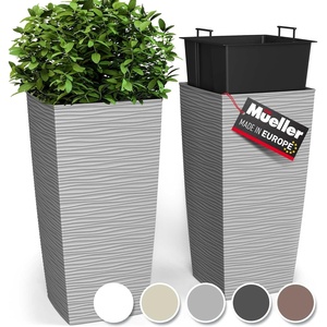 image:imageMueller MResin Heavy Duty Tall Planters for Outdoor Plants Indoor Grande Plant Pots Boxes Trees Flower Pots 2Piece Set 18 Modern Design Builtin Drainage Front Porch Decor MochaLight Grey