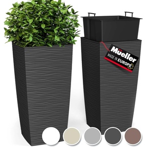 image:imageMueller MResin Heavy Duty Tall Planters for Outdoor Plants Indoor Grande Plant Pots Boxes Trees Flower Pots 2Piece Set 18 Modern Design Builtin Drainage Front Porch Decor MochaDark Grey