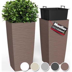 image:imageMueller MResin Heavy Duty Tall Planters for Outdoor Plants Indoor Grande Plant Pots Boxes Trees Flower Pots 2Piece Set 18 Modern Design Builtin Drainage Front Porch Decor MochaMocha