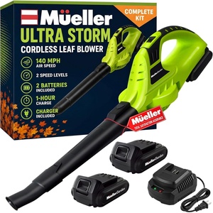 image:imageMueller UltraStorm Cordless Leaf Blower 2 Batteries Included for 2X Runtime 140 MPH 20V Brushless Motor 33 lb Lightweight 2Speed Variable 1Hour Fast Charge for Lawn Patio Driveway amp SnowGreen