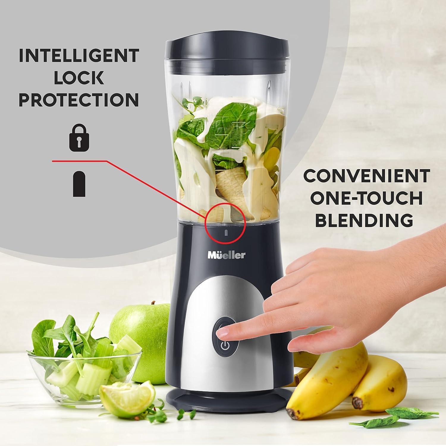 image:imageMueller HeavyDuty Personal Blender for Shakes and Smoothies with a 15 Oz Travel Cup and Lid Juices Baby Food Portable Blender amp Food Processor TurquoiseGray